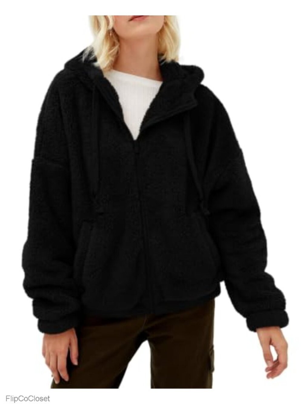 Fuzzy Sherpa Fleece Zip Up Hooded Jacket Warm Winter